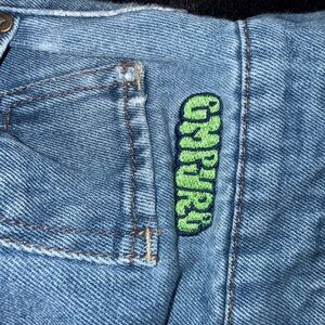 Empyre Blue Straight Leg Jeans with Green Embroidery